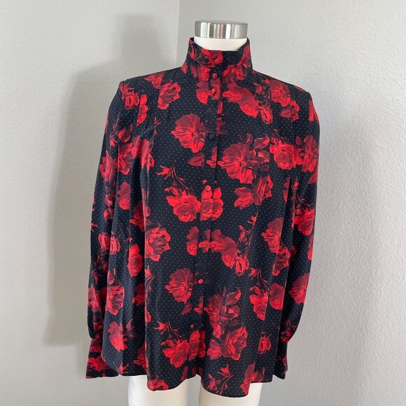 The Kooples Red and Black Floral Blouse - Picture 2 of 16